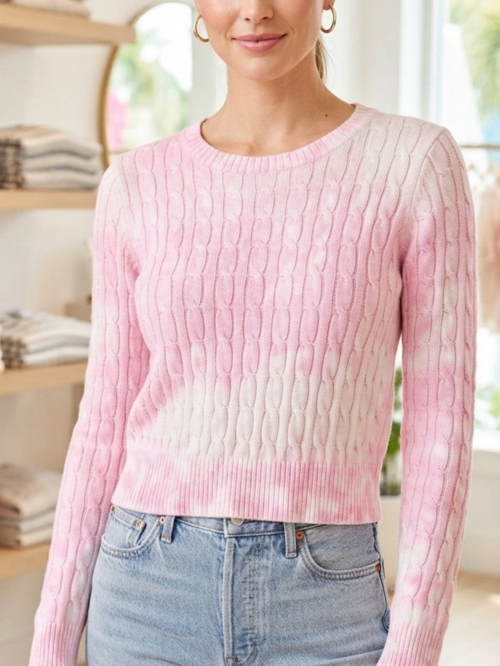 Lilly Pulitzer Women's Pink Cable Knit Crewneck Sweater